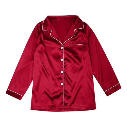 Hot Red Womens Satin Pajama Sets 2 Piece Family Outfits Mother Sleepwear Christmas Home Clothes Pyjamas Suits Ice Silk Homewear