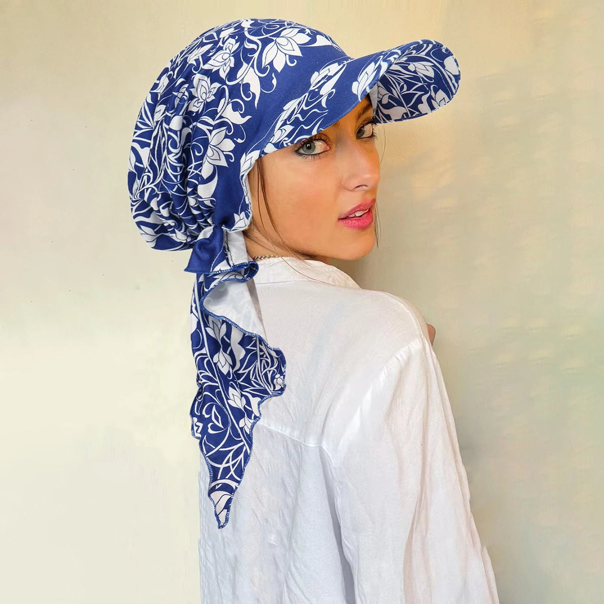 New Muslim Floral Print Hijab Turban Hat for Women Visor Baseball Cap Sun Hats