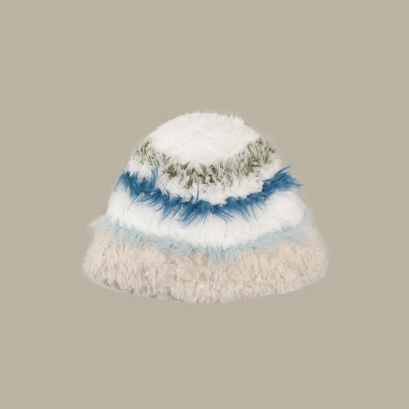 Rabbit Hair Knitted Hat Plush Fisherman Hat Women's Make Your Face Look Smaller Rabbit Fur Knitted Hat Big Fashion