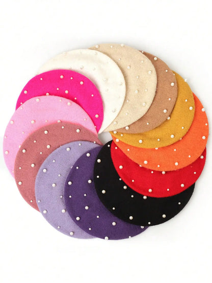 1pc Women Solid Color Wool Casual Beret Hat, Elegant Luxury Style