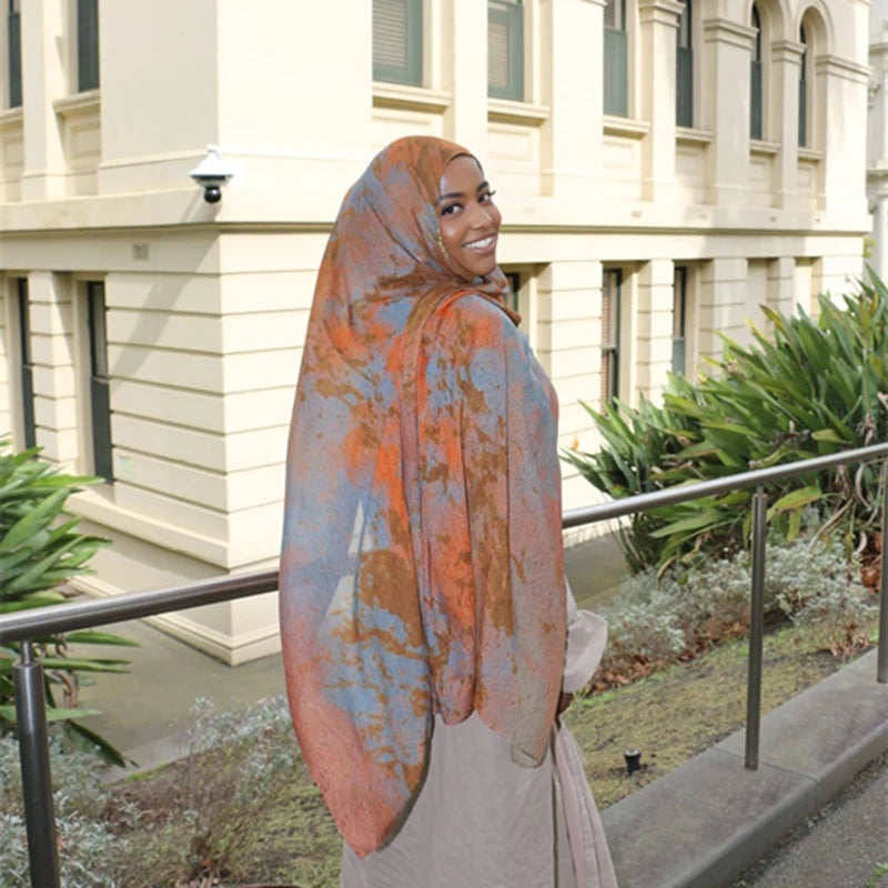 1Pcs Ramadan Hijab Leopard Print Women Watercolor Soft Muslim Hijabs Breathable Shawl Wrap Headscarf Warm