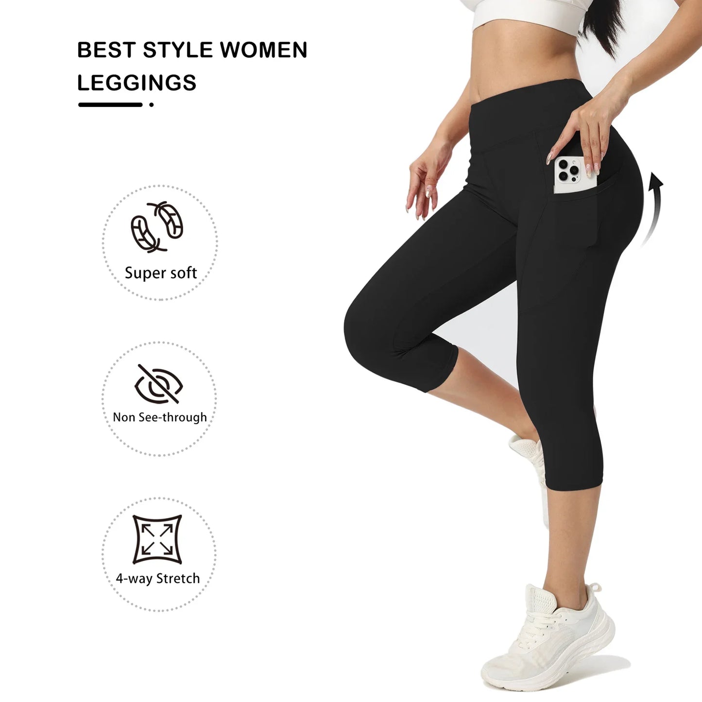 3pcs Women's Long Sports Leggings, High-Waist Sports Trousers With Mobile Phone Pocket,