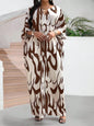Plus Size Maxi Dress  Abstract Black & Cream Print, Loose Fit, V-Neck,  Casual Wear