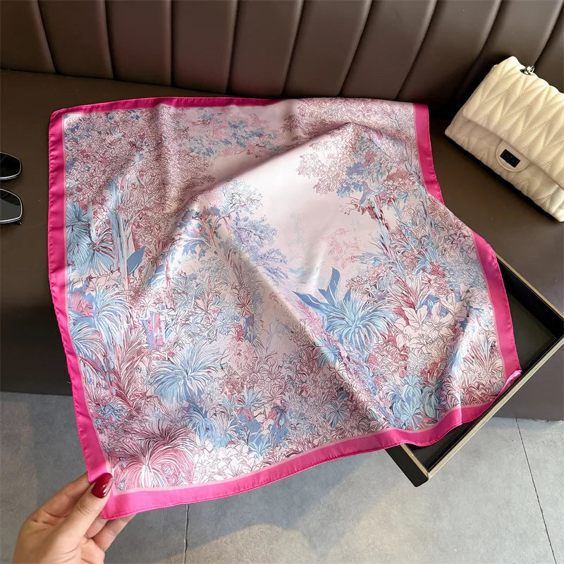 New Silk Square Scarf Foulard Bandana Floral Print Neckerchief Soft Headdress