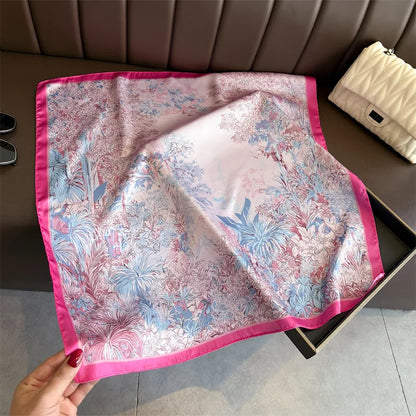 New Silk Square Scarf Foulard Bandana Floral Print Neckerchief Soft Headdress