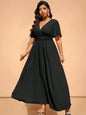 Plus Size Solid Color Wrap V-Neck Maxi Dress For Wedding Formal Occasion