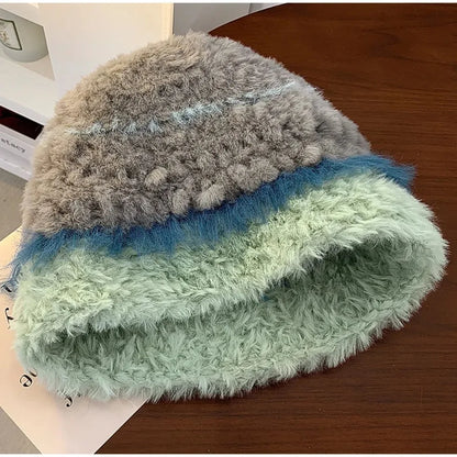 Rabbit Hair Knitted Hat Plush Fisherman Hat Women's Make Your Face Look Smaller Rabbit Fur Knitted Hat Big Fashion