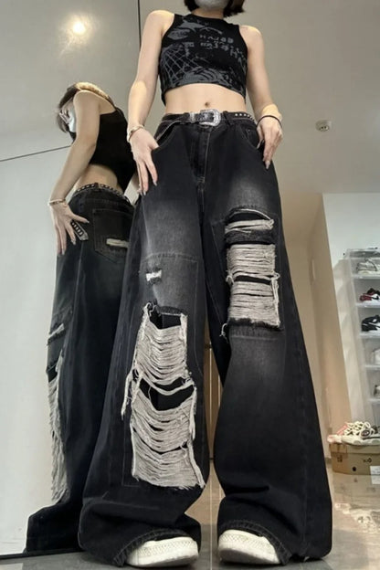 Baggy Jeans for Women Men Ripped Straight Leg