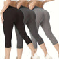 3pcs Women's Long Sports Leggings, High-Waist Sports Trousers With Mobile Phone Pocket,