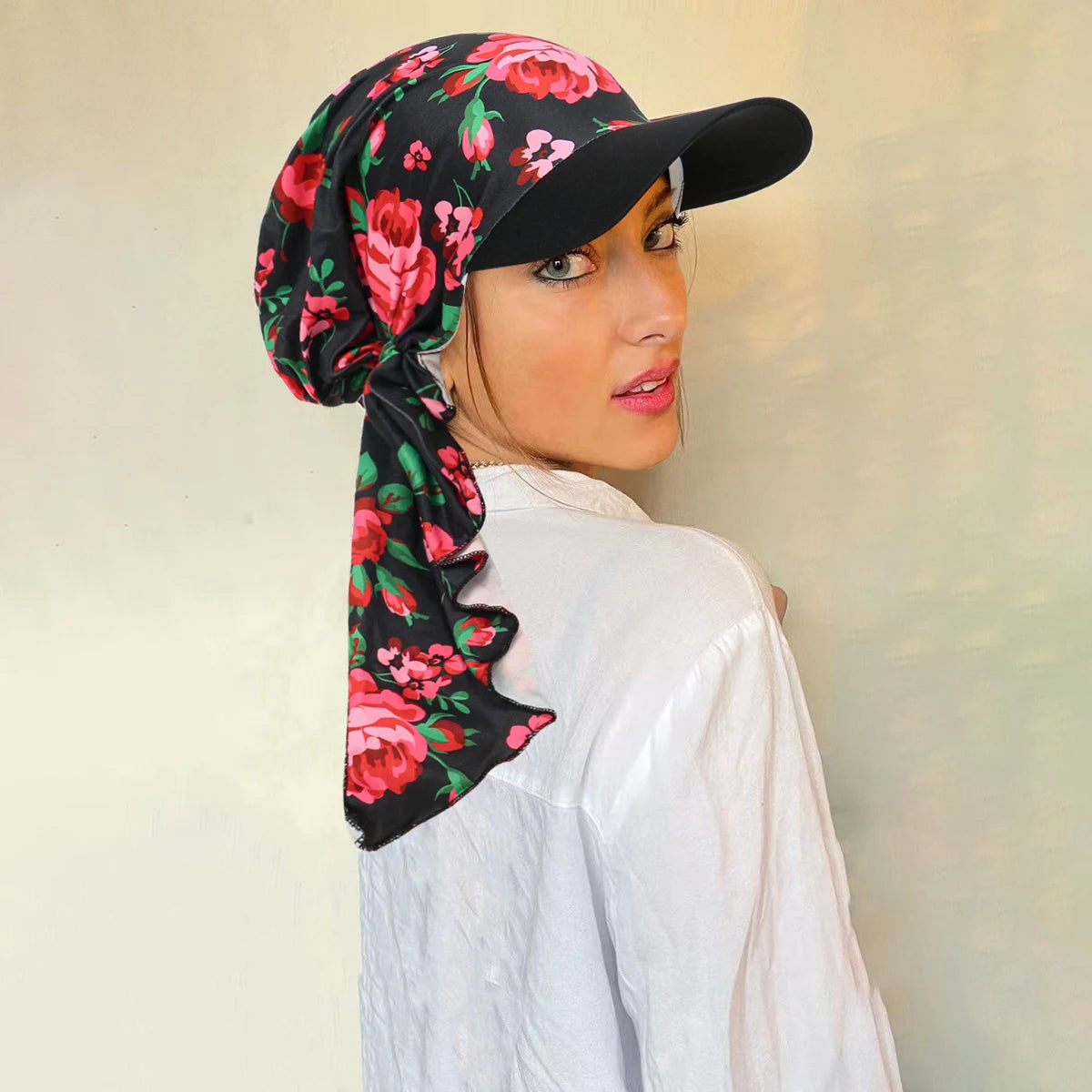 New Muslim Floral Print Hijab Turban Hat for Women Visor Baseball Cap Sun Hats