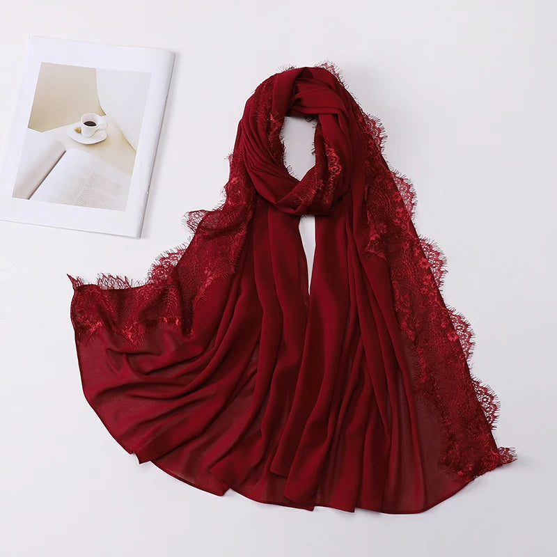 Wedding Style Muslim Soft Lace Hijab Premium Chiffon Scarf Shawl Turban Headwraps Foulard