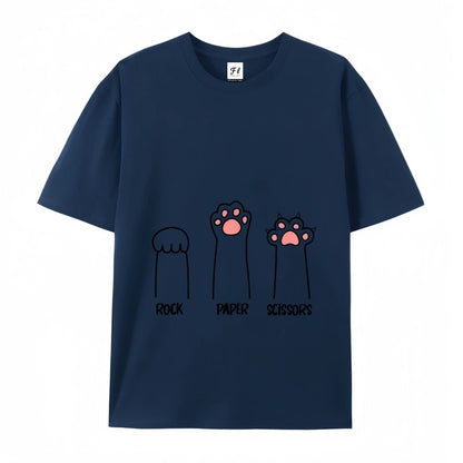 Rock Paper Scissors T-Shirt Casual Crewneck Tops Summer Cotton Loose  FunnyCat Print Clothes Women Fashion Oversize