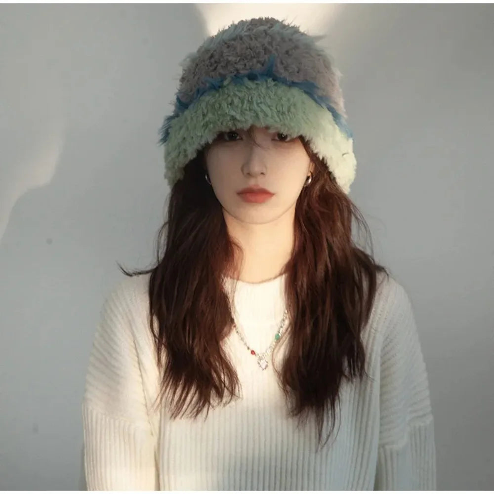 Rabbit Hair Knitted Hat Plush Fisherman Hat Women's Make Your Face Look Smaller Rabbit Fur Knitted Hat Big Fashion