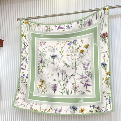 90cm Square Scarf Women Fashion Floral Twill Silk Shawl Hijab Luxury Bandana Foulard Neckerchief