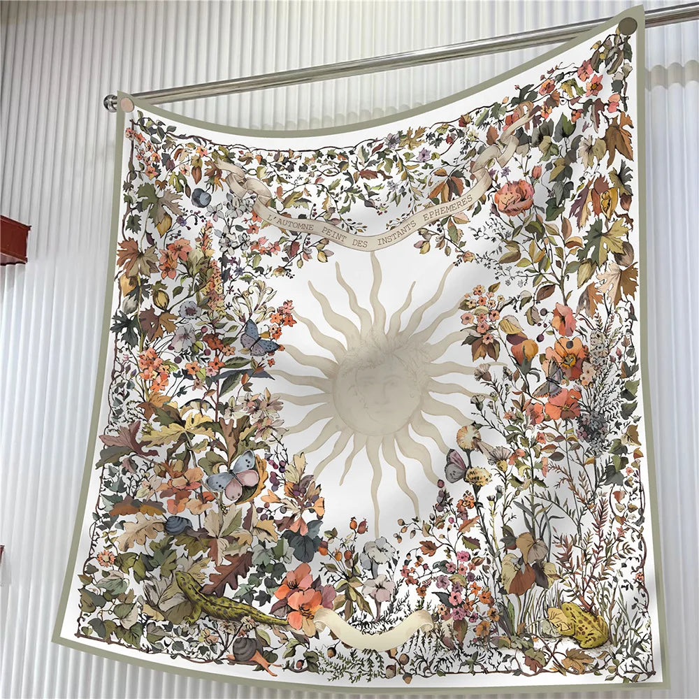 90cm Square Scarf Women Fashion Floral Twill Silk Shawl Hijab Luxury Bandana Foulard Neckerchief