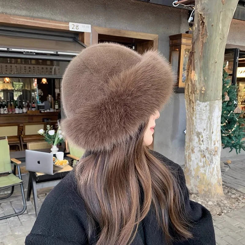 New Style Fake Fox mink Fur Hats Super Soft Women Winter Hat Cotton Lining Warm Fashion Ski Beanies Plush Solid Color
