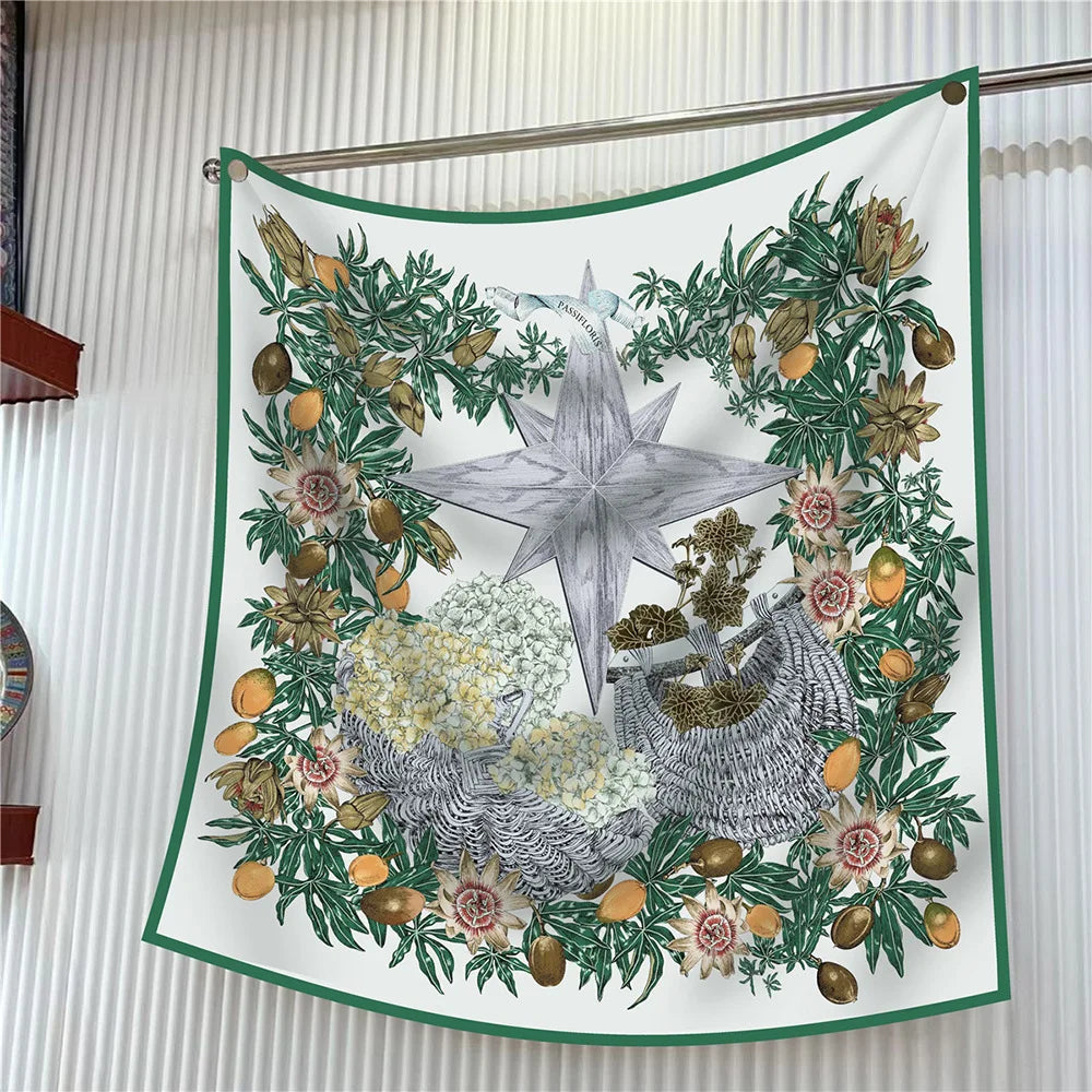 90cm Square Scarf Women Fashion Floral Twill Silk Shawl Hijab Luxury Bandana Foulard Neckerchief