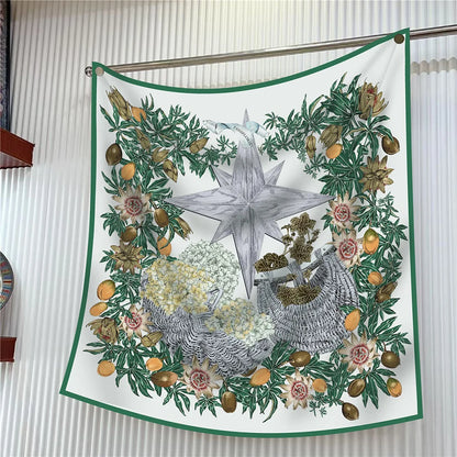 90cm Square Scarf Women Fashion Floral Twill Silk Shawl Hijab Luxury Bandana Foulard Neckerchief