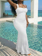 White Elegant Maxi Dress With Lace Heart Neckline Pleats Fitted