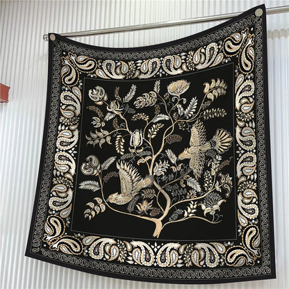 90cm Square Scarf Women Fashion Floral Twill Silk Shawl Hijab Luxury Bandana Foulard Neckerchief