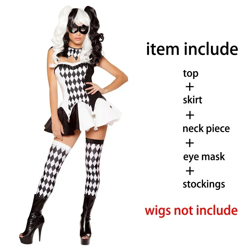 Adult Women Sexy Harley Costume Movie Quinn Naughty Joker Clown Fantasia  Fancy Dress