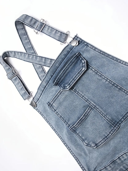 Men's solid color pocket overalls