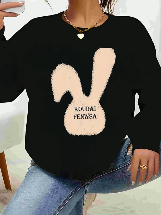 Rabbit Print Koudai Fenksa Sweatshirt Easter Casual Wear Women's Clothing