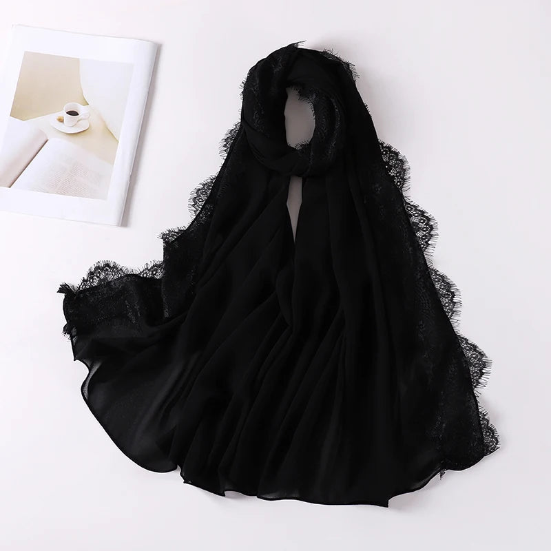 Wedding Style Muslim Soft Lace Hijab Premium Chiffon Scarf Shawl Turban Headwraps Foulard