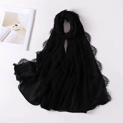 Wedding Style Muslim Soft Lace Hijab Premium Chiffon Scarf Shawl Turban Headwraps Foulard
