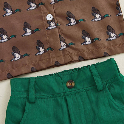 Adorable Infant Boy s Summer Ensemble featuring Cute Duck Print Shirt and Matching Shorts for a Stylish Look