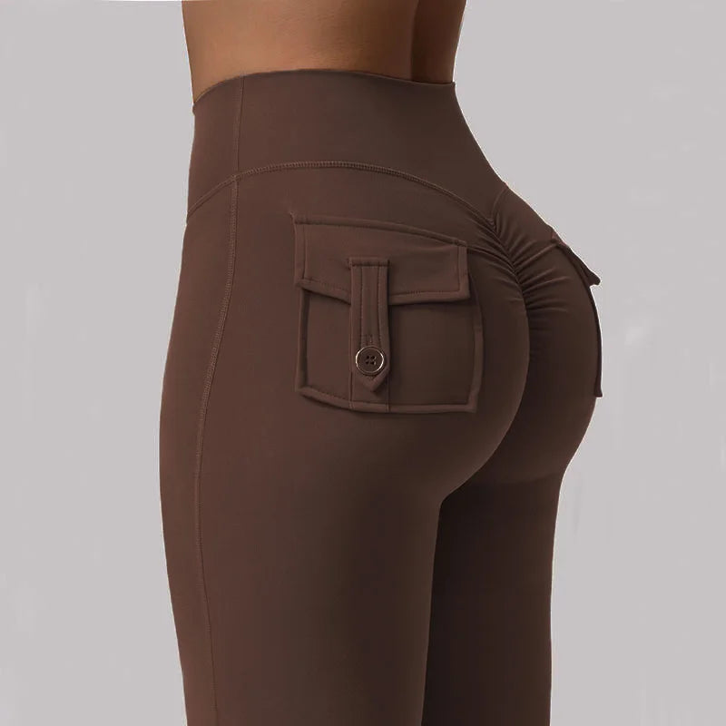 Women's Yoga Flare Trousers, High-Waisted Tummy-Control Wide-Leg s with Pockets