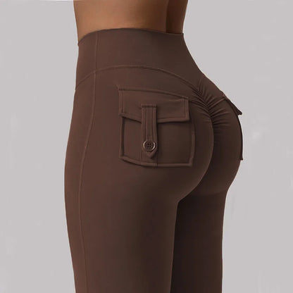 Women's Yoga Flare Trousers, High-Waisted Tummy-Control Wide-Leg s with Pockets
