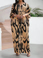 Plus Size Maxi Dress  Abstract Black & Cream Print, Loose Fit, V-Neck,  Casual Wear