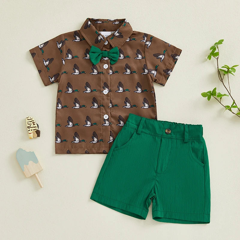 Adorable Infant Boy s Summer Ensemble featuring Cute Duck Print Shirt and Matching Shorts for a Stylish Look