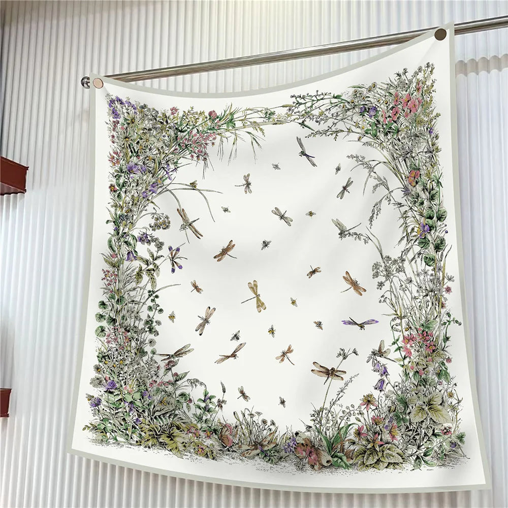 90cm Square Scarf Women Fashion Floral Twill Silk Shawl Hijab Luxury Bandana Foulard Neckerchief