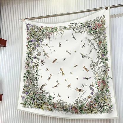 90cm Square Scarf Women Fashion Floral Twill Silk Shawl Hijab Luxury Bandana Foulard Neckerchief