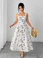 Plus Size Women's Floral Print Spaghetti Strap A-Line Midi Dress