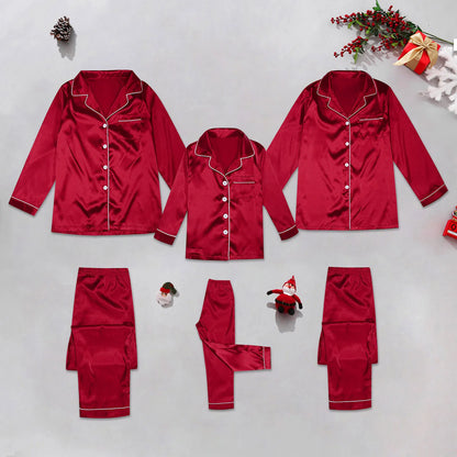 Hot Red Womens Satin Pajama Sets 2 Piece Family Outfits Mother Sleepwear Christmas Home Clothes Pyjamas Suits Ice Silk Homewear