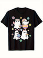 Cute Easter Ghost Bunny Egg Print Graphic Tee Soft Short Sleeve  Summer