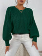 Cable Knit Lantern Sleeve Sweater for Women, Cozy Pullover with V-Neck Design