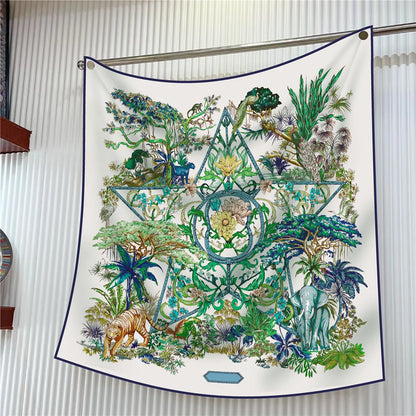 90cm Square Scarf Women Fashion Floral Twill Silk Shawl Hijab Luxury Bandana Foulard Neckerchief