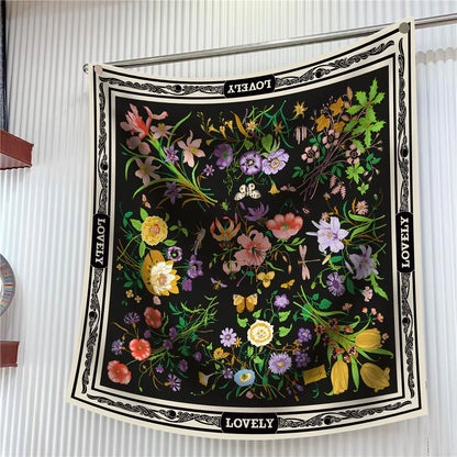 90cm Square Scarf Women Fashion Floral Twill Silk Shawl Hijab Luxury Bandana Foulard Neckerchief