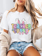 Teacher Bunny Easter Print T-Shirt Women Casual Spring Outfit Plus-Size