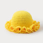 Women's Boho Crochet Ruffle Bucket Hat, Foldable Handmade Summer Beach Cap, Stylish Sun Hat