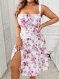 Plus Size Boho Floral Tie Front Cami Dress with Side Slit for Summer