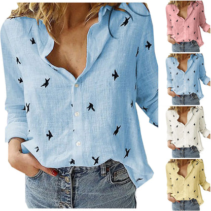 Korean Fashion Blue Pink Lapel Shirt Women's