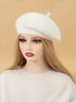 1pc Fashionable Classic Warm Solid Color Rabbit Fur Beret Winter Fall