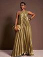 Olive Green Shiny Pleated One-Shoulder Maxi Dress for Plus Size