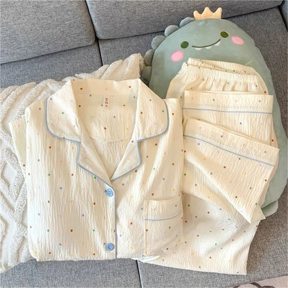 Womens Cotton Pajama Set Long Sleeve Button Down Shirt and Lounge Pants 2 Piece Cute Sets