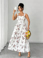 Plus Size Women's Floral Print Spaghetti Strap A-Line Midi Dress